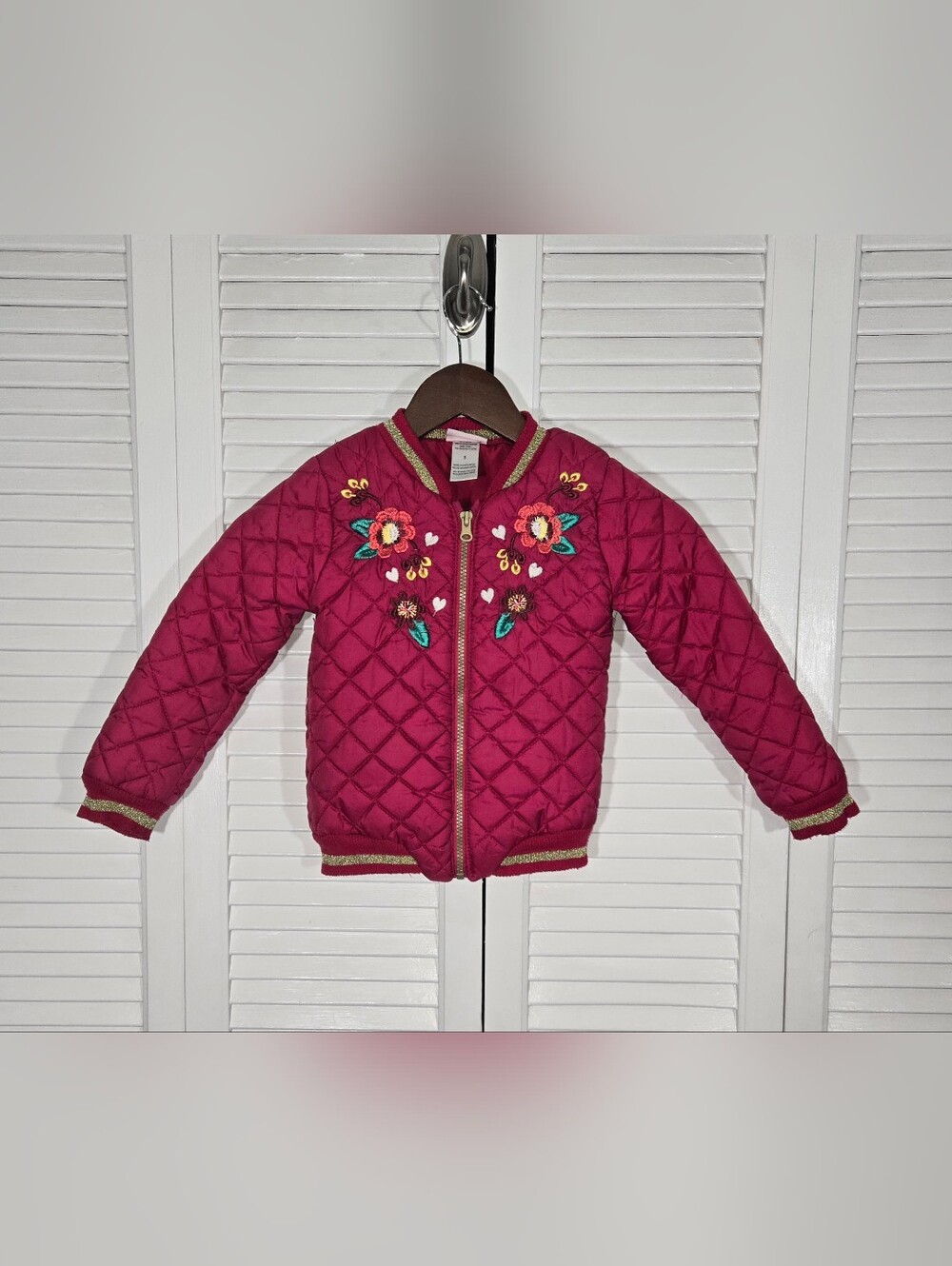 Little Lass Quilted Bomber Floral Embroidered Full Zip Good Striped Trim Coat 5